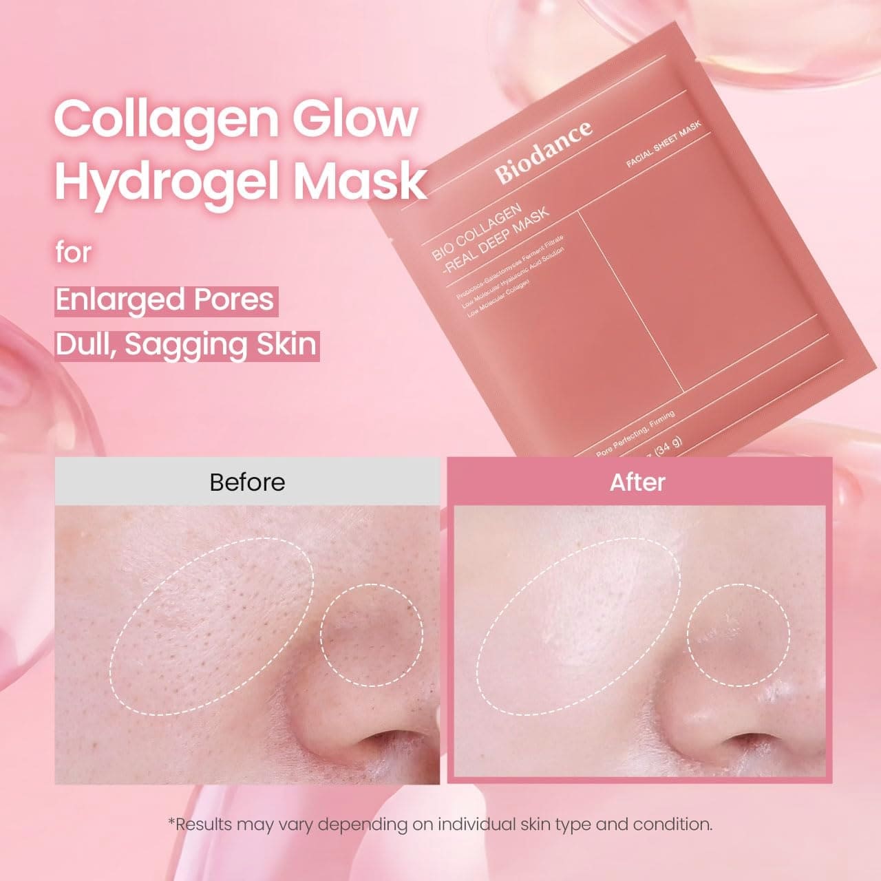 Bio Collagen Deep Hydration Hydrogel Face Mask with Hyaluronic Acid for Firm, Smooth & Radiant Looking Skin – Overnight Moisturizing Treatment  (8 Sheet)